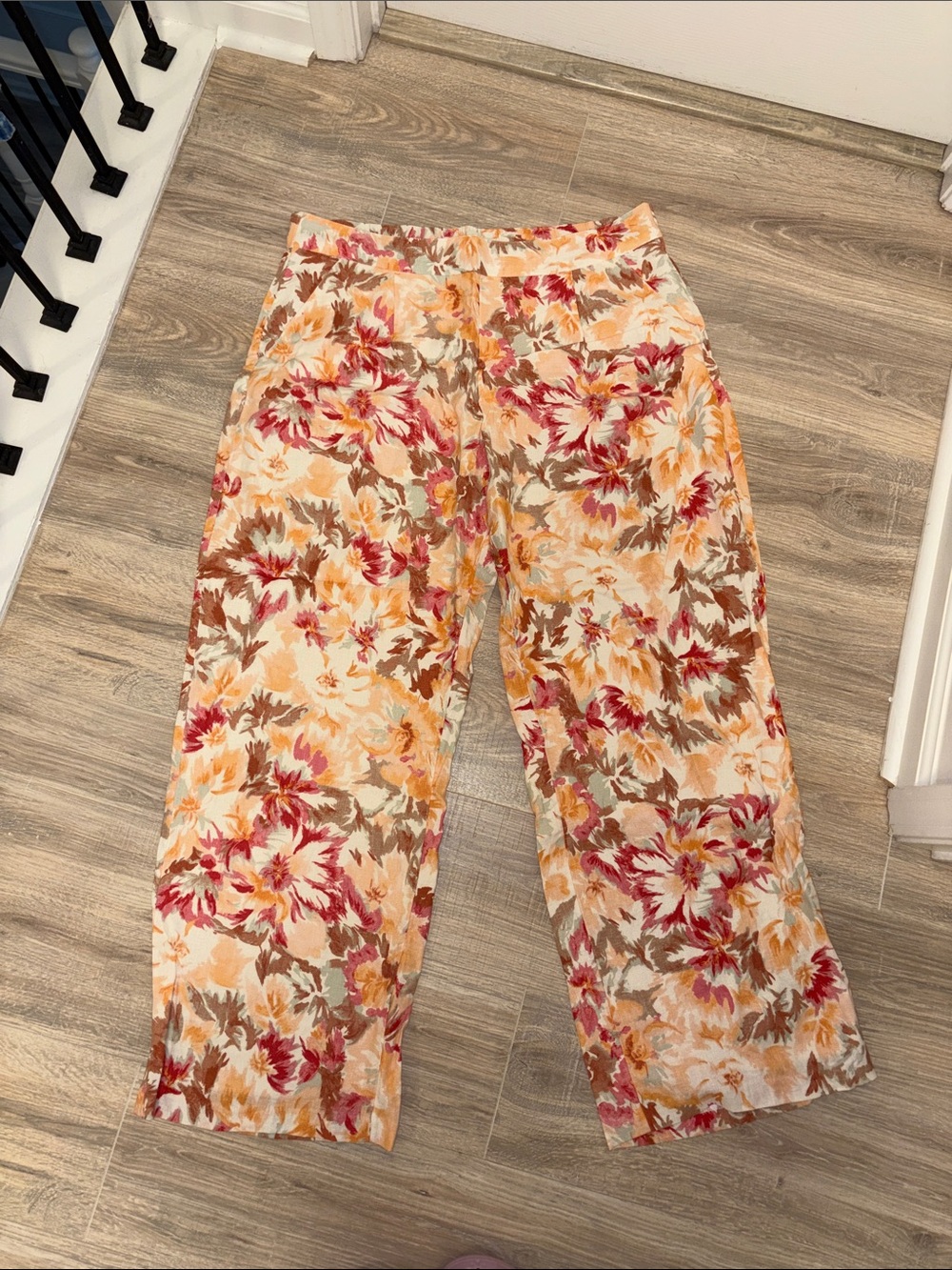 Abercrombie & Fitch Peach Multi Floral Wide-Leg Pants